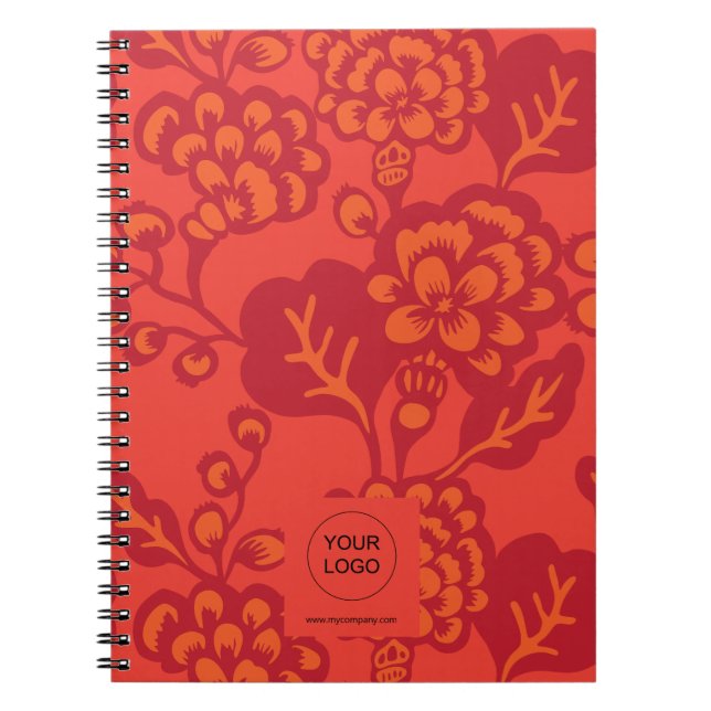 Röd och Orange Vibrant och Fet Blommönster Anteckningsbok (Framsidan)