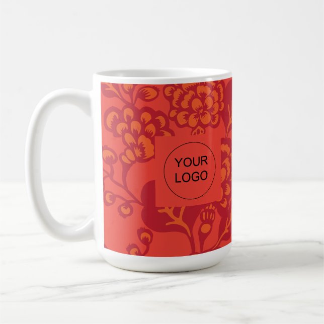 Röd och Orange Vibrant och Fet Blommönster Kaffemugg (Vänster)