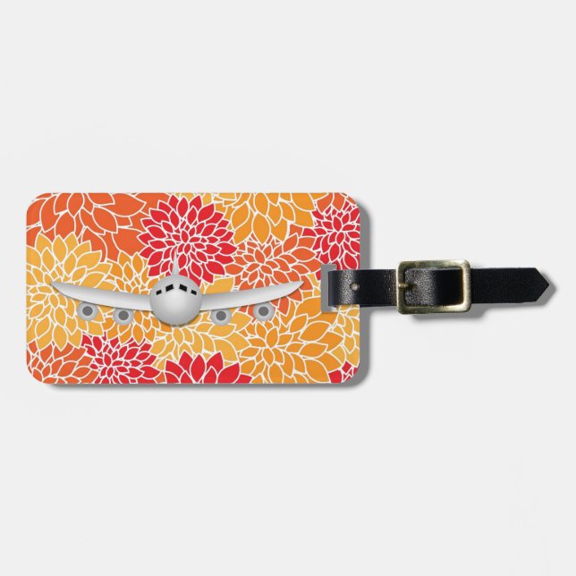 Röd- och Orange-vintage-blommigt-flygplan Bagagebricka (Horisontell Framsida)