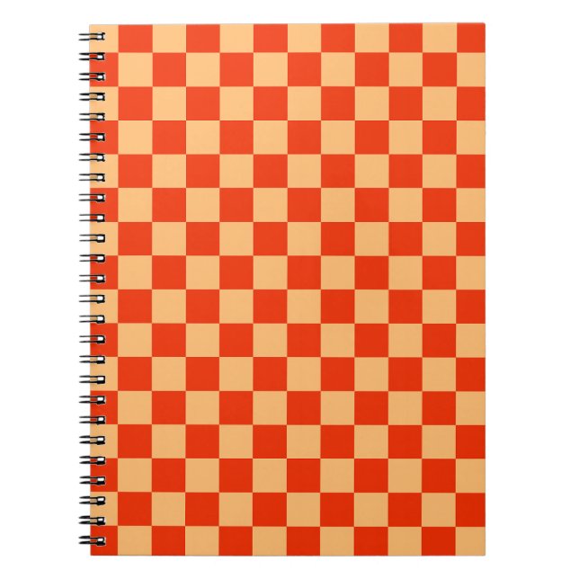 Röd och persikokontroll Checkerboard Mönster Anteckningsbok (Framsidan)