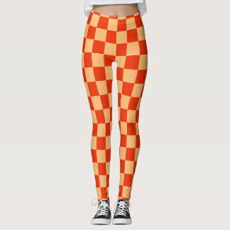 Röd och persikokontroll Checkerboard Mönster Leggings