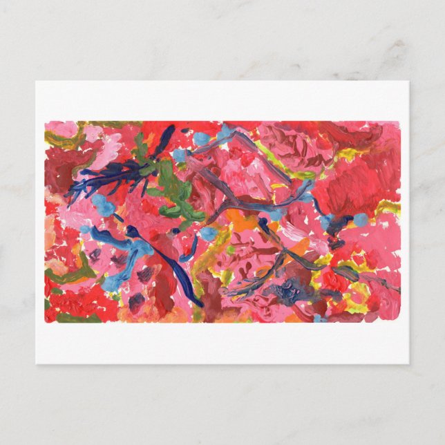 Röd och rosa-abstrakt med blått högdager vykort (Framsida)