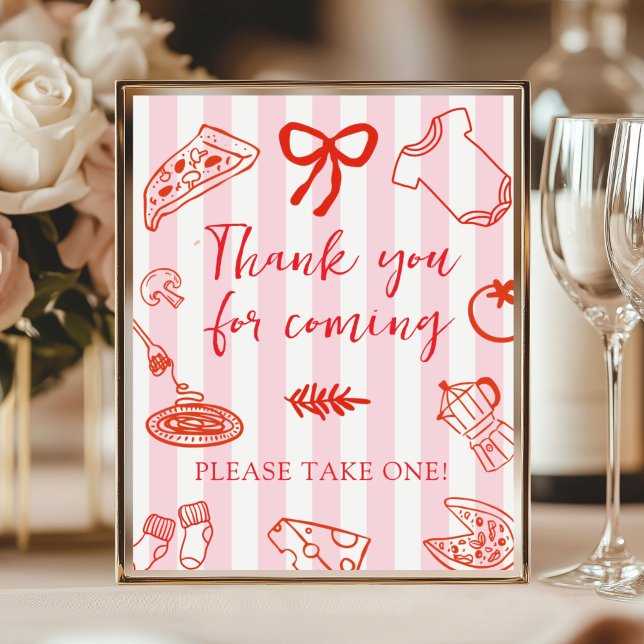 Röd och rosa baby shower Tack för att du kom skylt (Red and Pink Baby Shower Thank you for coming sign)