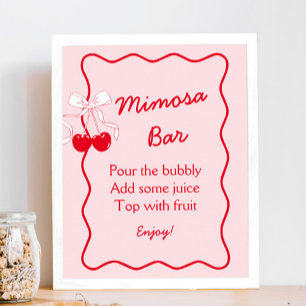 Röd och Rosa Båge Bröllopsdusch Mimosa Bar Poster