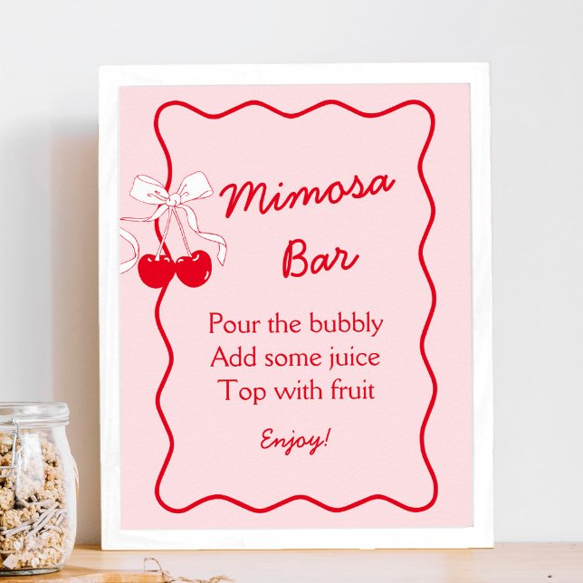 Röd och Rosa Band Bröllopsdusch Mimosa Bar Poster (Skapare uppladdad)