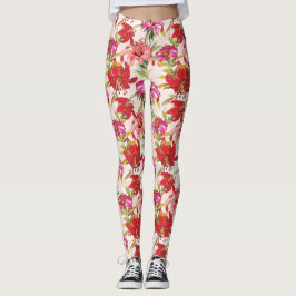 Röd och Rosa Blommigt Hibiscus Leggings