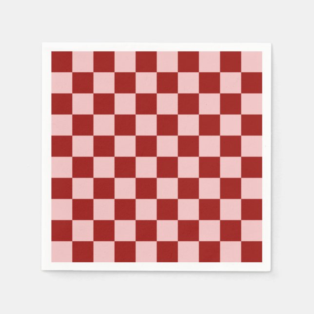 Röd och Rosa Checkerboard Pappersservett (Framsidan)