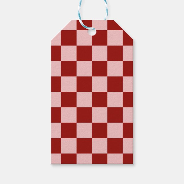 Röd och Rosa Checkerboard Presentetikett (Framsidan)