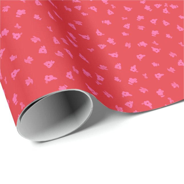 Röd och rosa ditsy blommig presentpapper (Rullad Hörn)