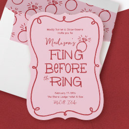 Röd och Rosa Doodle Sketch Fling Innan Förlovnings Inbjudningar