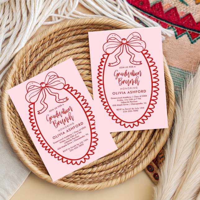 Röd och Rosa Elegant Brunch-examen Inbjudningar (Skapare uppladdad)
