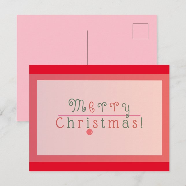 Röd och rosa glatt jul & prydnad vykort (Fram/baksida)
