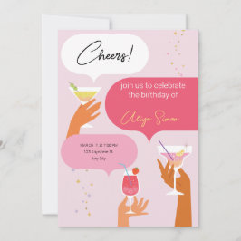 Röd och Rosa Illustrativ Födelsedagsfest Inbjudningar