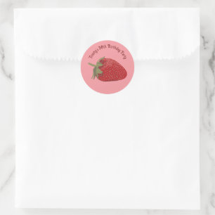 Röd och rosa jordgubbs anpassad meddelande runt klistermärke