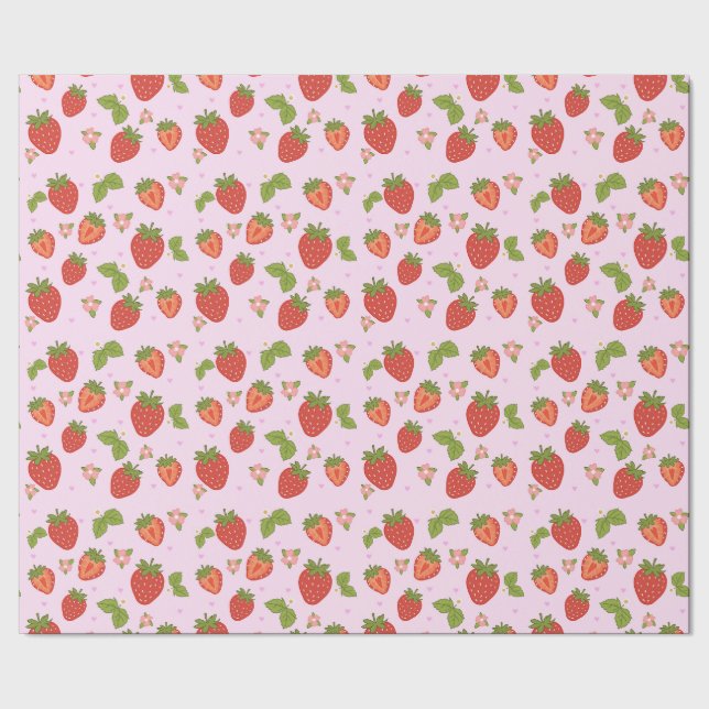 Röd och rosa jordgubbsmönstrad presentpapper (Seam)