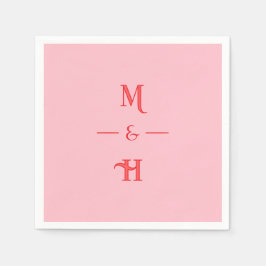 Röd och Rosa Minimalistisk Monogram Bröllopsfest Pappersservett