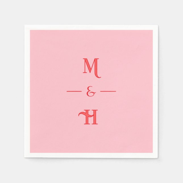 Röd och Rosa Minimalistisk Monogram Bröllopsfest Pappersservett (Framsidan)