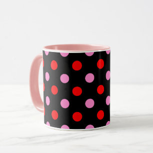 Röd och rosa på svart prickig design mugg