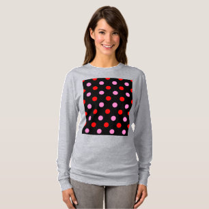 Röd och rosa på svart prickig design t shirt