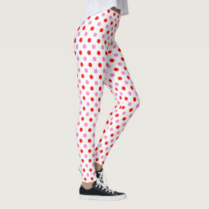 Röd och rosa på vit prickig design leggings
