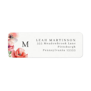 Röd och Rosa Poppy Flower WAN Label Returadress Etikett