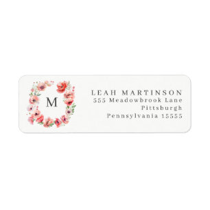 Röd och Rosa Poppy Flower WAN Label Returadress Etikett