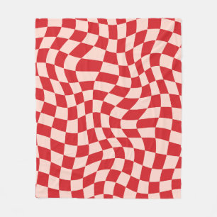 Röd och Rosa Psychedelic Checkated Groovy Grid Pat Fleecefilt