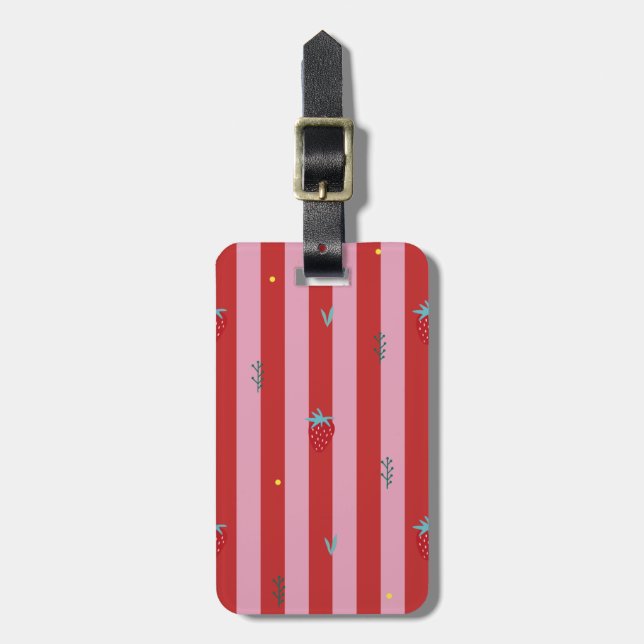 röd och rosa rand, djärv design med jordgubbar bagagebricka (Vertikal Framsida)