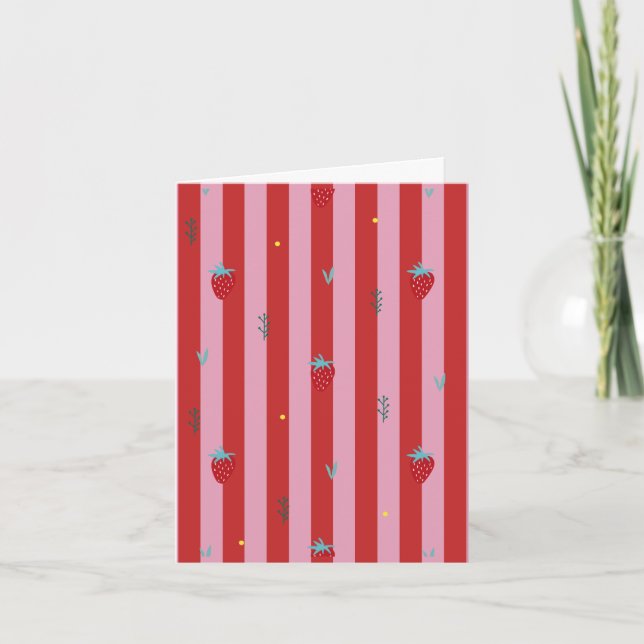 röd och rosa rand, djärv design med jordgubbar kort (Framsida)