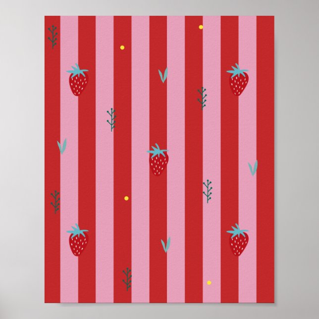 röd och rosa rand, djärv design med jordgubbar poster (Framsidan)