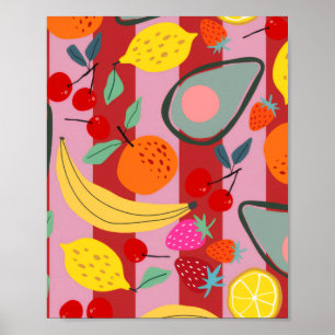 Röd och rosa randig fruktmönster poster