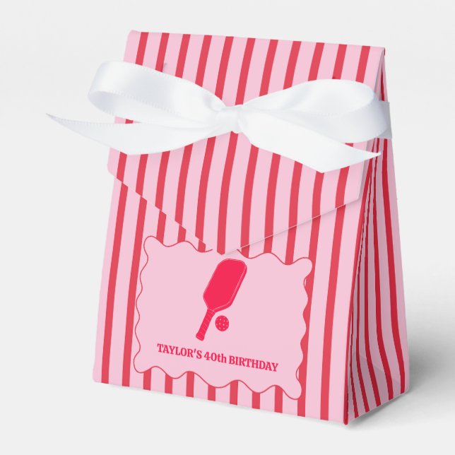 Röd och rosa randig Pickleball-födelsedagsfest Presentaskar (Framsidan Sidan)