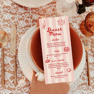 Röd och rosa retroillustrerad Middag Bröllop Meny
