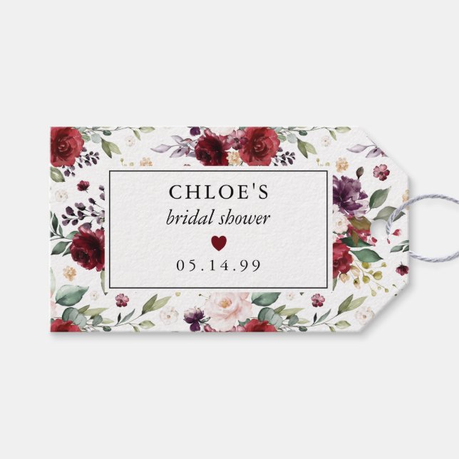 Röd och Rosa Ros Blommig Bröllopsdusch Presentetikett (Framsidan (Horisontell))