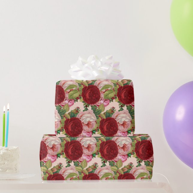 Röd och rosa ros decoupage hantverk eller presentpapper (Festgåvor)