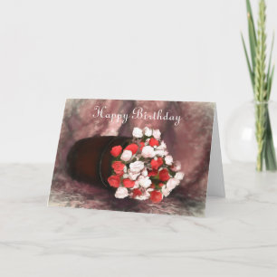 Röd och Rosa ros i en fat Helgkort