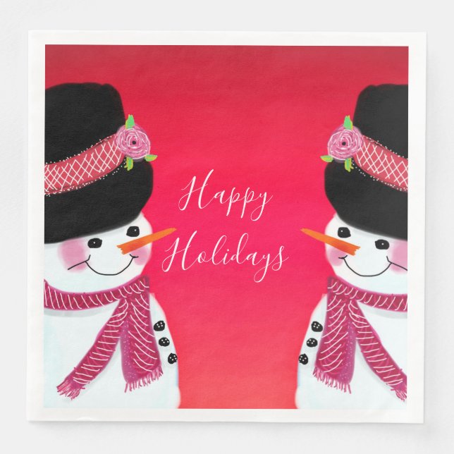 Röd och Rosa Snögubbe Pappersservett (Framsida)