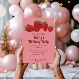 Röd och Rosa Strawberry Anpassningsbar Party Inbjudningar