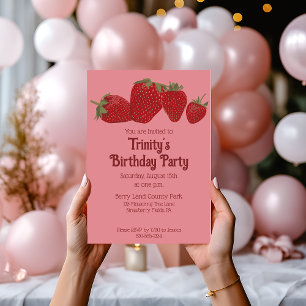 Röd och Rosa Strawberry Anpassningsbar Party Inbjudningar