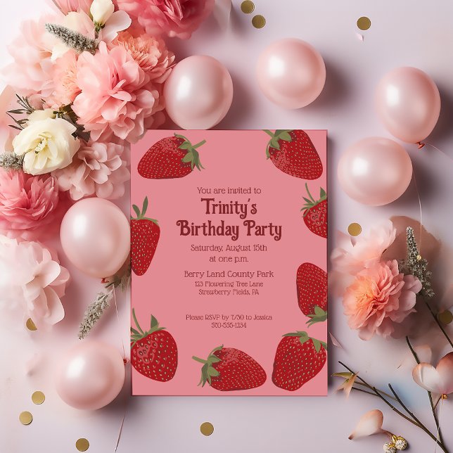Röd och Rosa Strawberry Anpassningsbar Party Inbjudningar (Skapare uppladdad)