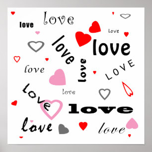 röd och rosa typografisk textdesign kärlek-hjärtan poster