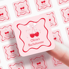 Röd och rosa vågig cherrypålägg på toppen-favor fyrkantigt klistermärke