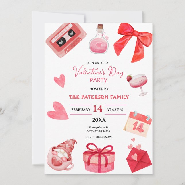 Röd och Rosa valentines day Party Inbjudningar (Framsida)