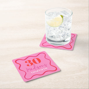 Röd och Rosa Wave Gräns 30års födelsedag Underlägg Papper Kvadrat