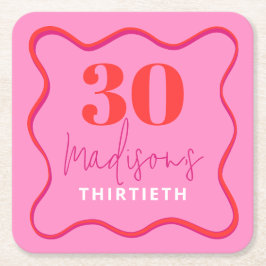 Röd och Rosa Wave Gräns 30års födelsedag Underlägg Papper Kvadrat