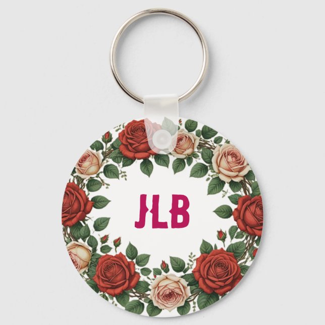 Röd och rosafärgad rosenkrans nyckelring (Framsida)