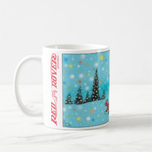 Röd och Rover helgdag träd och färgad snöfling Kaffemugg