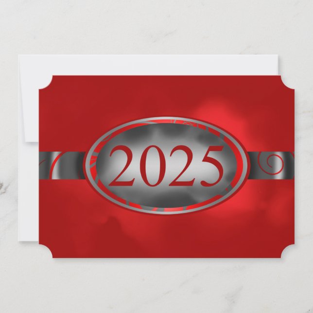 Röd och Silver Blommigt 2025-kort Inbjudningar (Framsida)