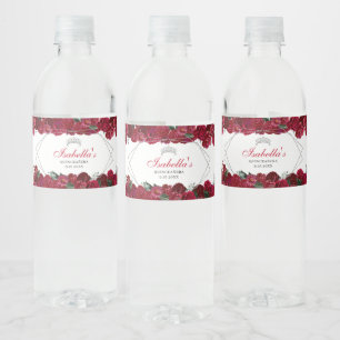 Röd och Silver Blommigt Quinceanera Vattenflaskor Etikett