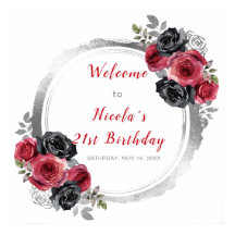 Röd och silver elegant blomsterfödelsedagsfest